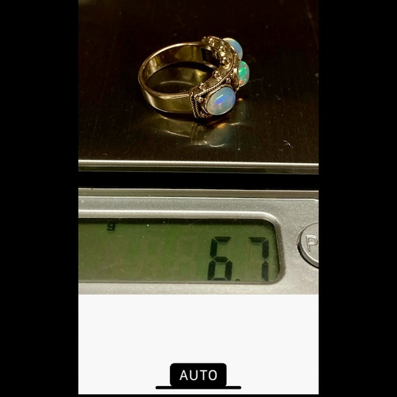 Triple Opal ring Vintage set in solid 14k - Picture 6 of 6